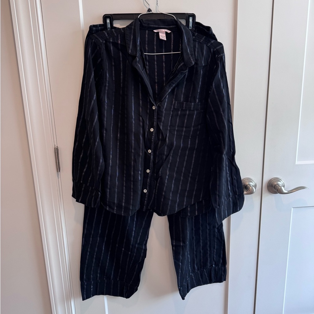 Victoria's Secret Black Pinstripe Shimmer PJs